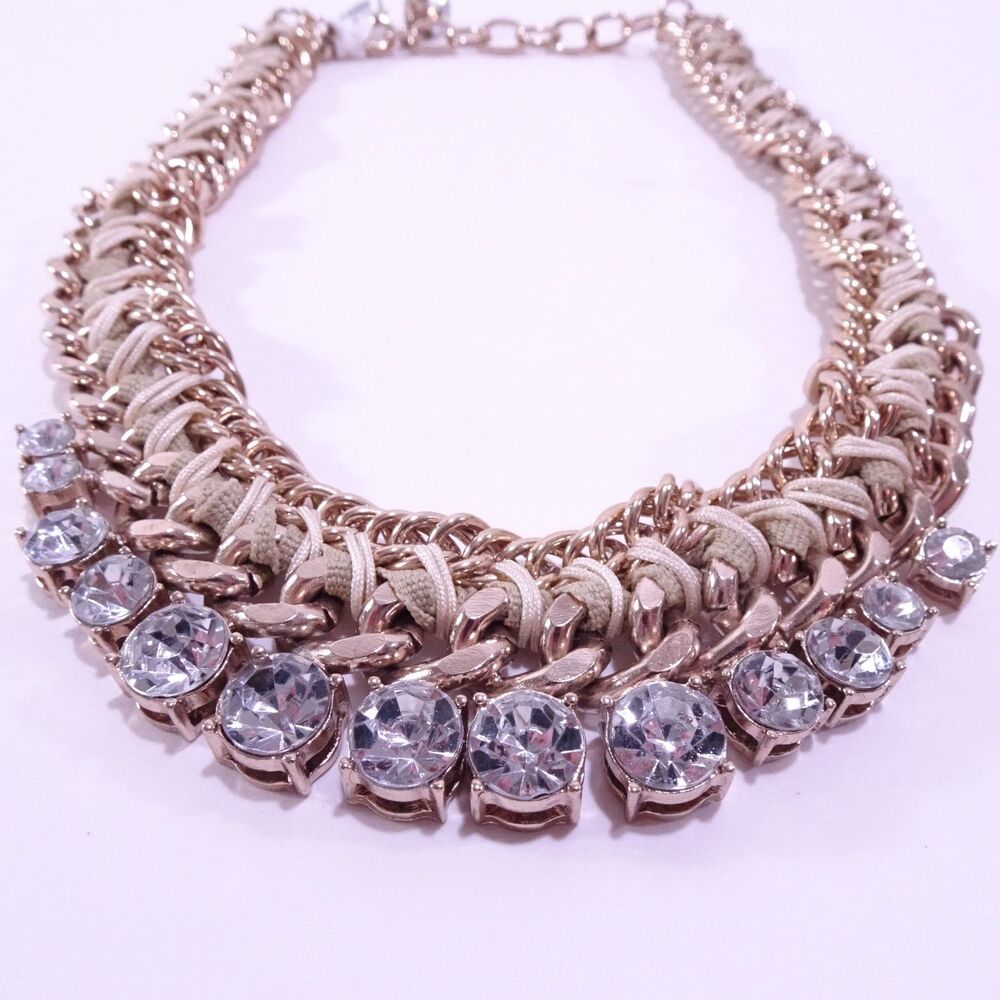 Ann Taylor LOFT Braided Gold Link Gemstone Fan Statement Necklace NWT 44.50 - Picture 7 of 7